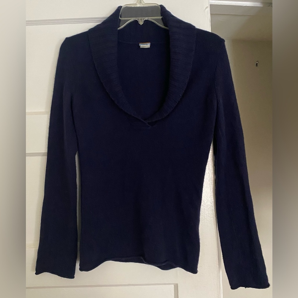 J. Crew Navy Dark Blue Shawl Roll V Neck 100% Cashmere Sweater XS Extra Small